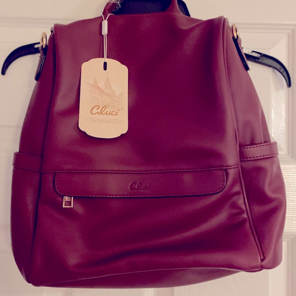 Maroon backpack purse